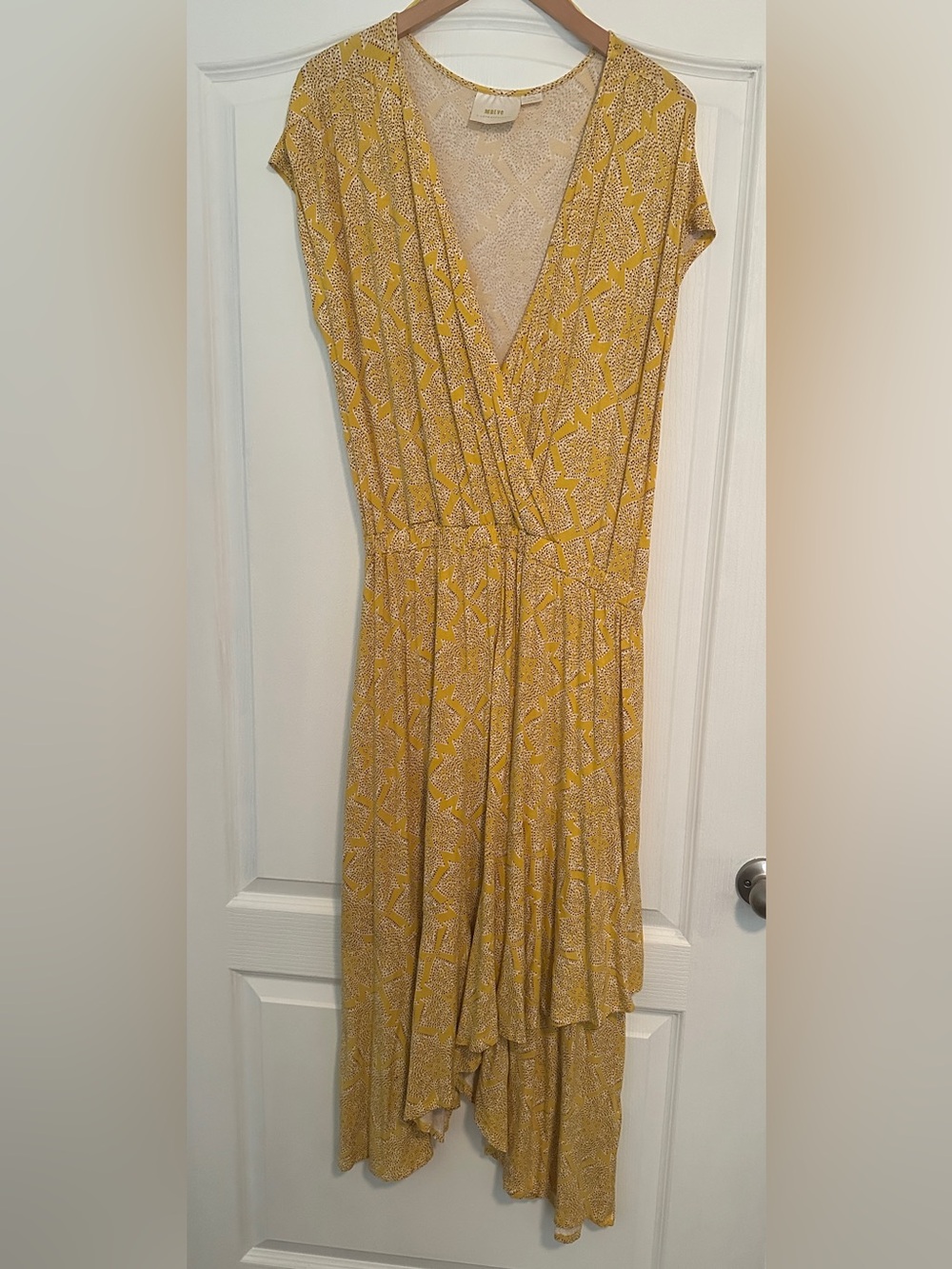 Maeve Anthropologie Yellow Wrap Midi Dress
